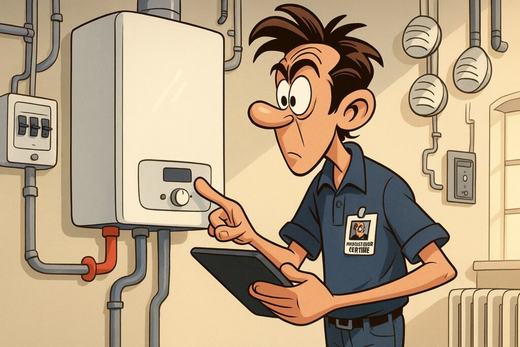 Professionnel en train de faire le diagnostic de performance énergétique (DPE) d'un logement